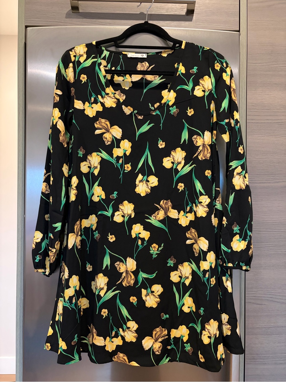 Soprano Black Mini Dress with Yellow Floral Print